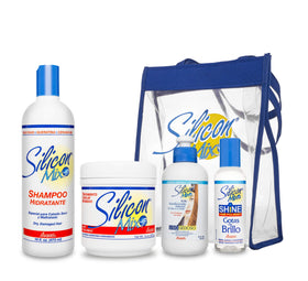Silicon Mix front packaging of the 4-pack set showing all bottles and free bag for organized care