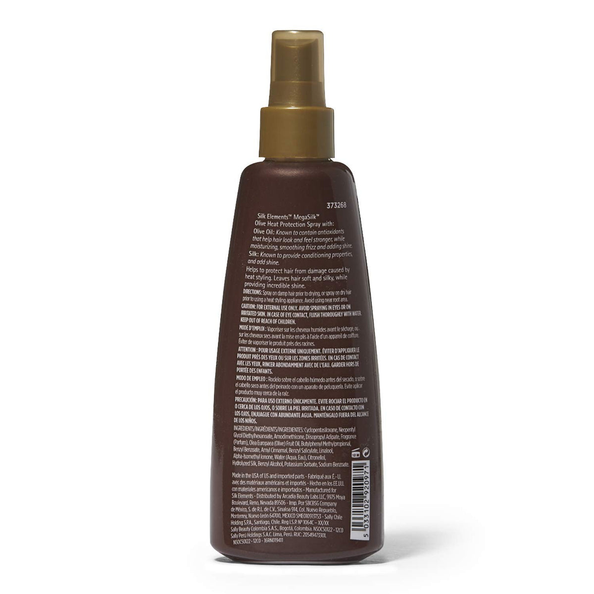 Silk Elements spray in use on damp hair demonstrating even mist for smooth, frizz-reduced styling