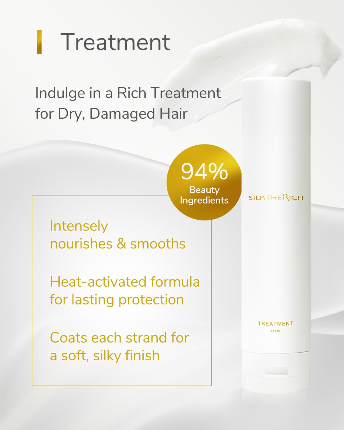 SILK THE RICH after-use shiny hair result showing smoother, frizz-reduced and radiant hair benefit