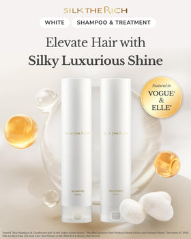 SILK THE RICH bottle close-up of label highlighting silk proteins and clean formula benefit