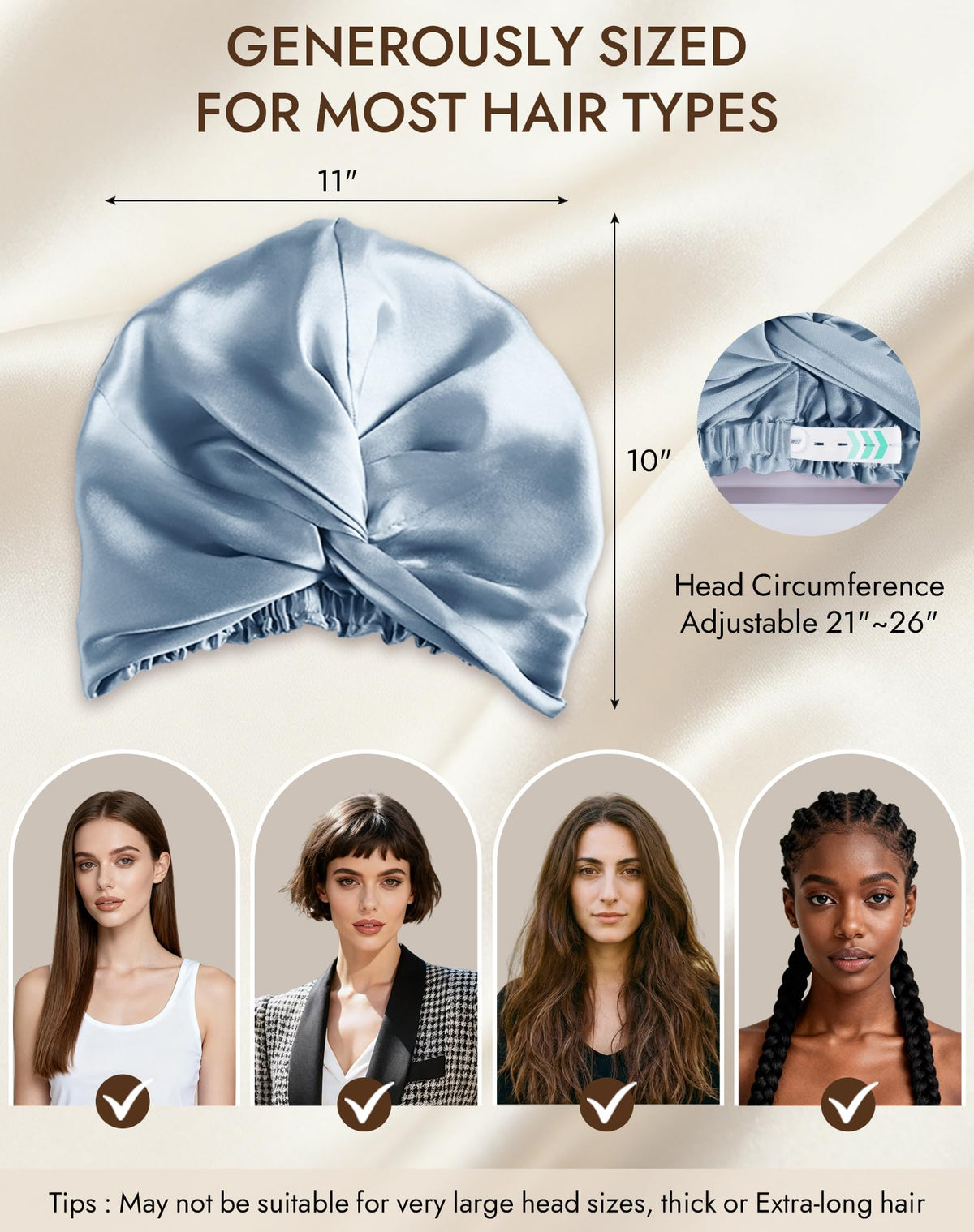 SilkSilky bonnet worn by model in sleep setting demonstrating frizz reduction benefit