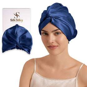 SilkSilky bonnet front view showing dark blue color and neat finish, protective benefit
