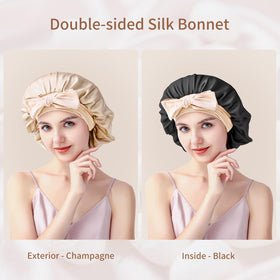 SILMANA bonnet held by hand to show scale and fit for various head sizes