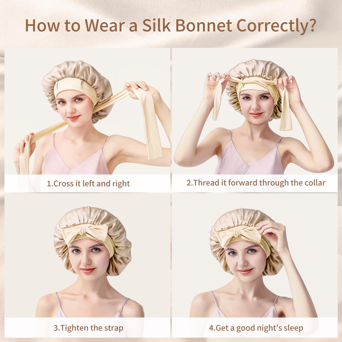 Silmana bonnet next to hand for scale showing roomy fit for long hair