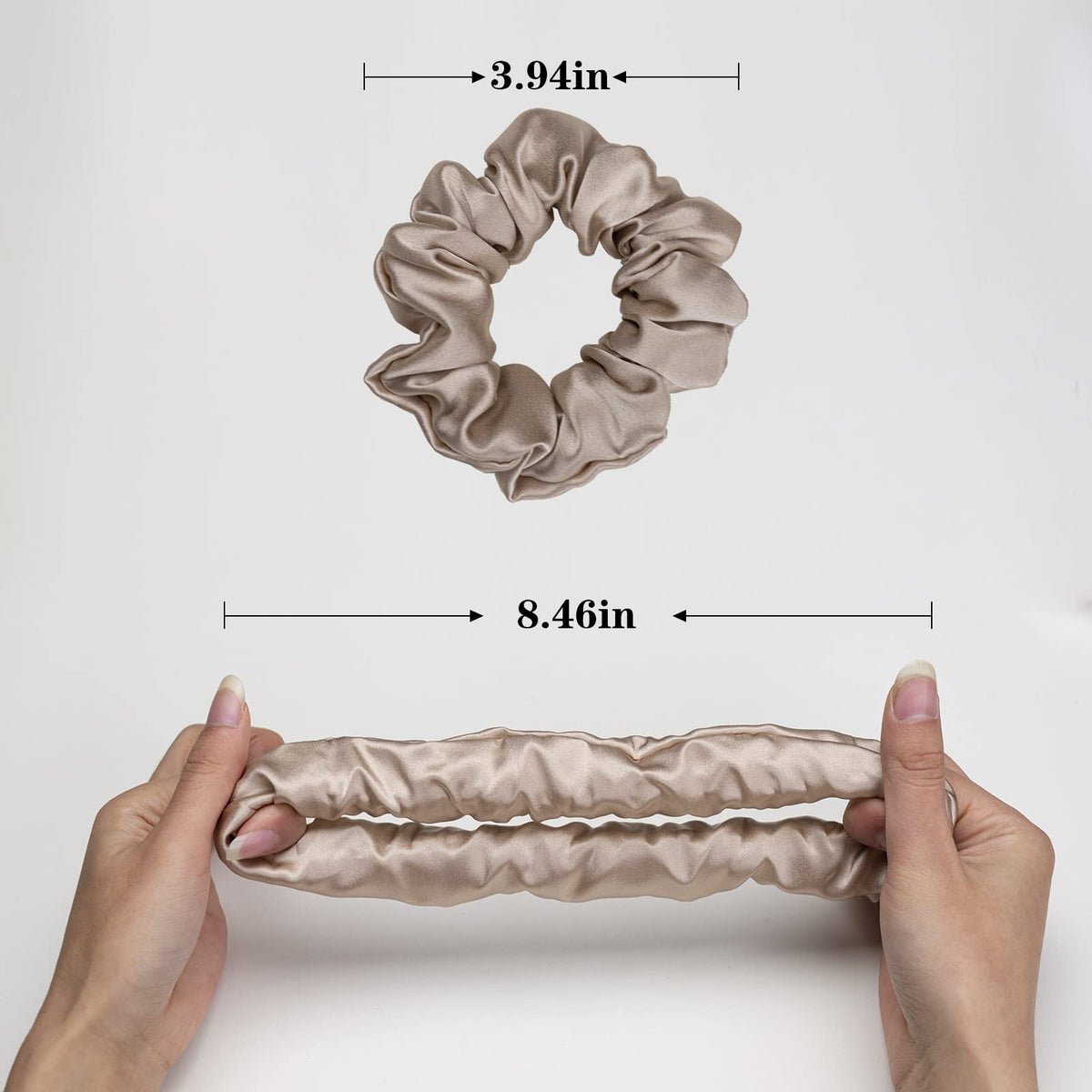 Silmer scrunchie on hand for scale, illustrating compact size and easy carry