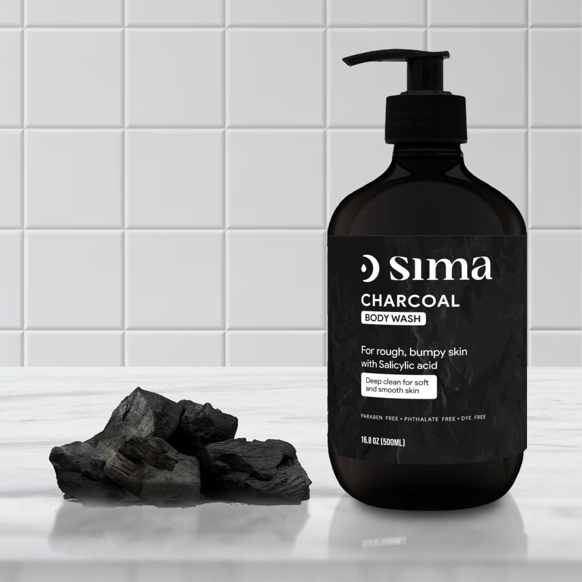 Sima ingredients label showing activated charcoal and salicylic acid