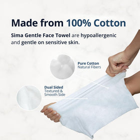 Sima towel held in hand to show true-to-size scale and convenience
