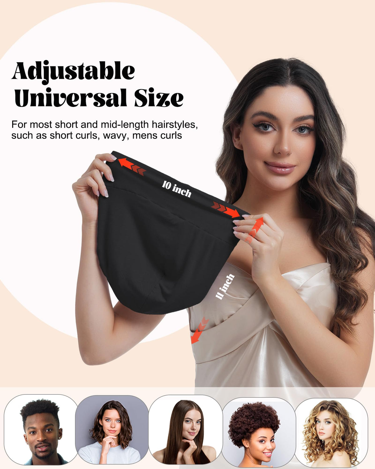 Simapu sleep cap worn by curly-haired model demonstrating hair protection