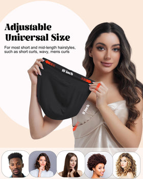 Simapu sleep cap worn by curly-haired model demonstrating hair protection