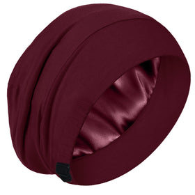 Simapu wine red bonnet front view showing elegant fit and protection