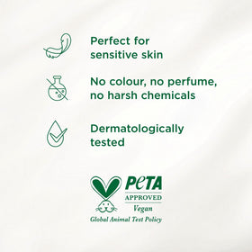 Simple close-up ingredient label highlighting gentle formula benefits