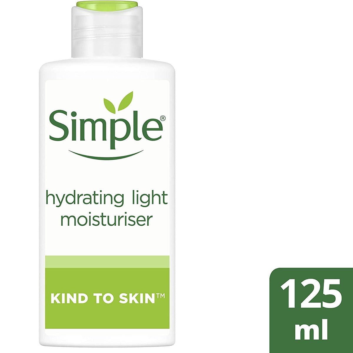Simple moisturizer beside a coin illustrating 4.2 fl oz size and travel practicality
