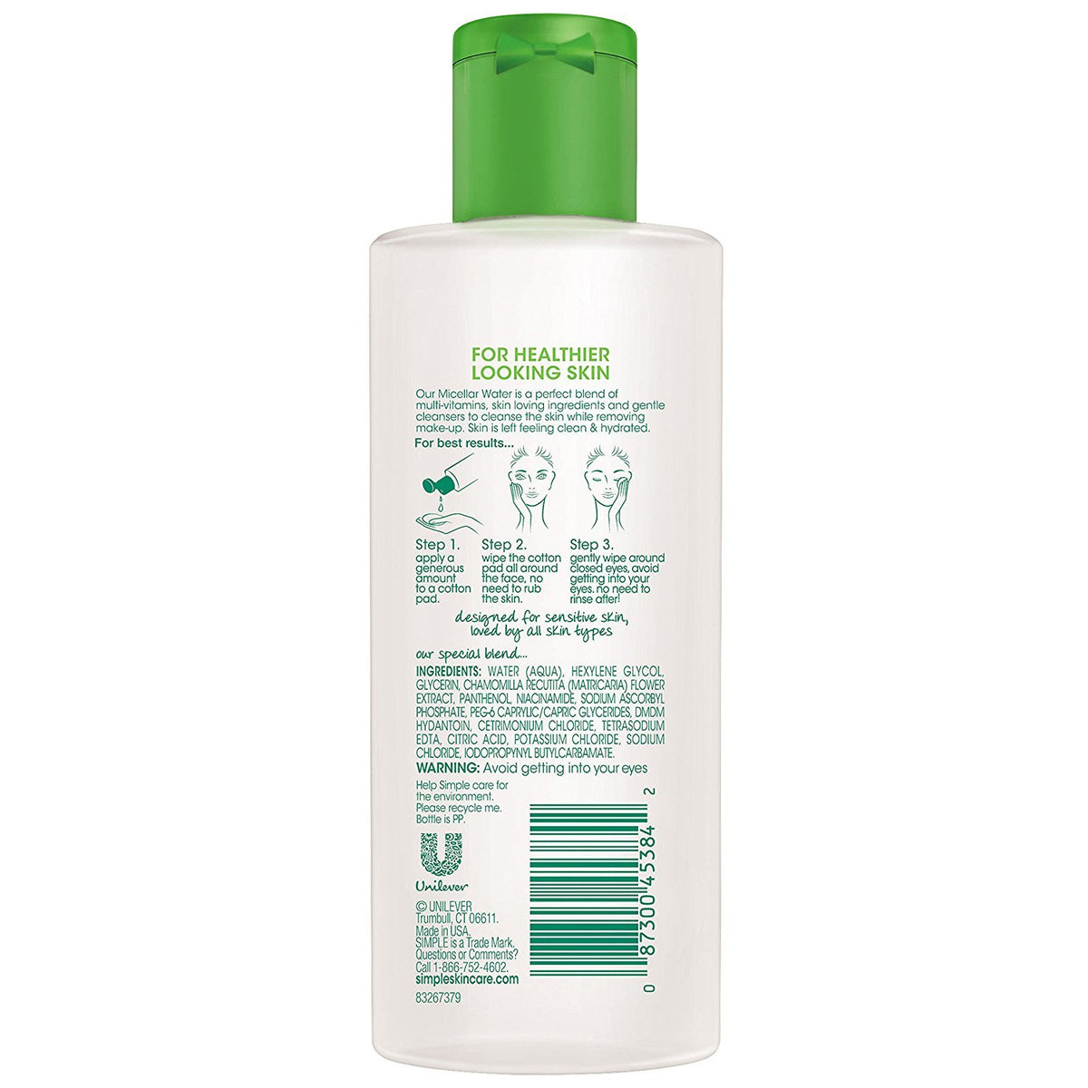 Simple micellar water on cotton pad removing makeup for hydrated skin