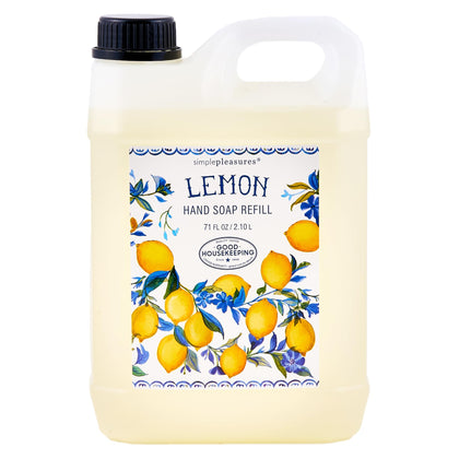 SIMPLE PLEASURES front view of 71 oz refill jug showing label and capacity for easy storage