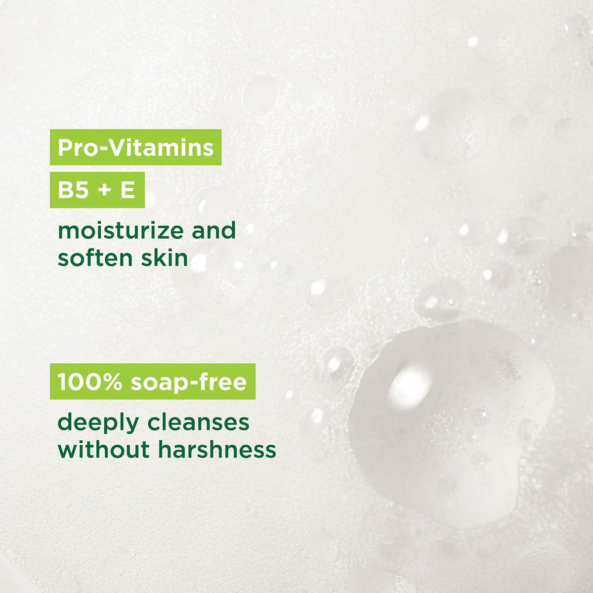 Simple bottle pump in use dispensing cleanser, demonstrates easy application and gentle lather
