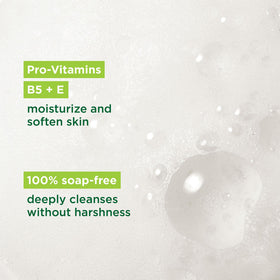 Simple bottle pump in use dispensing cleanser, demonstrates easy application and gentle lather