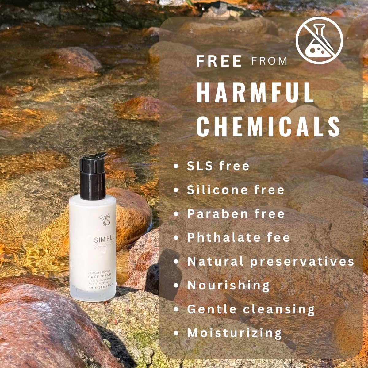 Simple Sophistication product beside ingredient list showing natural formulation