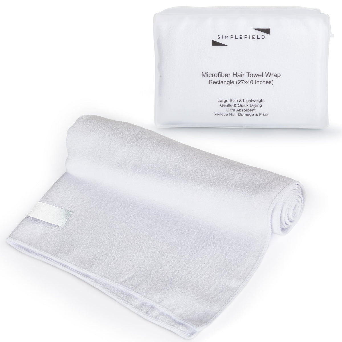 SimpleField front packaging showing bright white towel and benefits