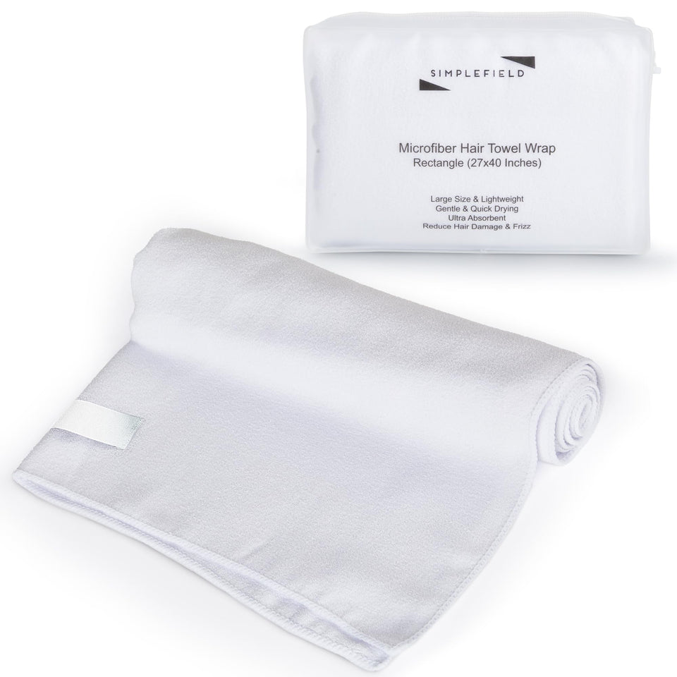 SimpleField front packaging showing bright white towel and benefits