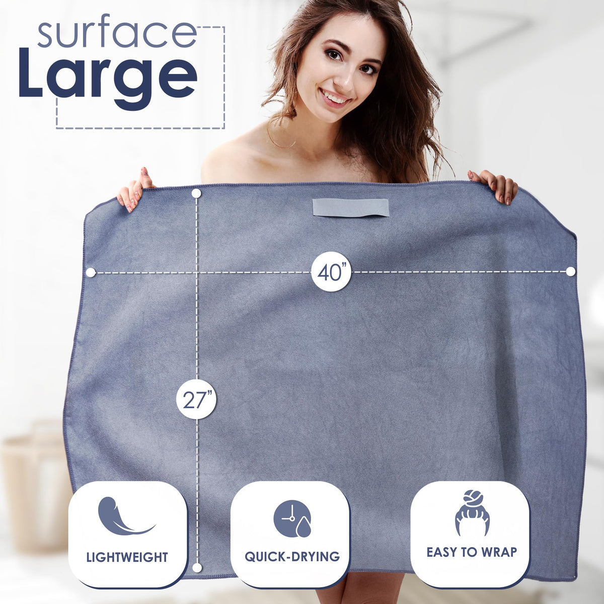 SimpleField full flat spread of towel showing large size advantage