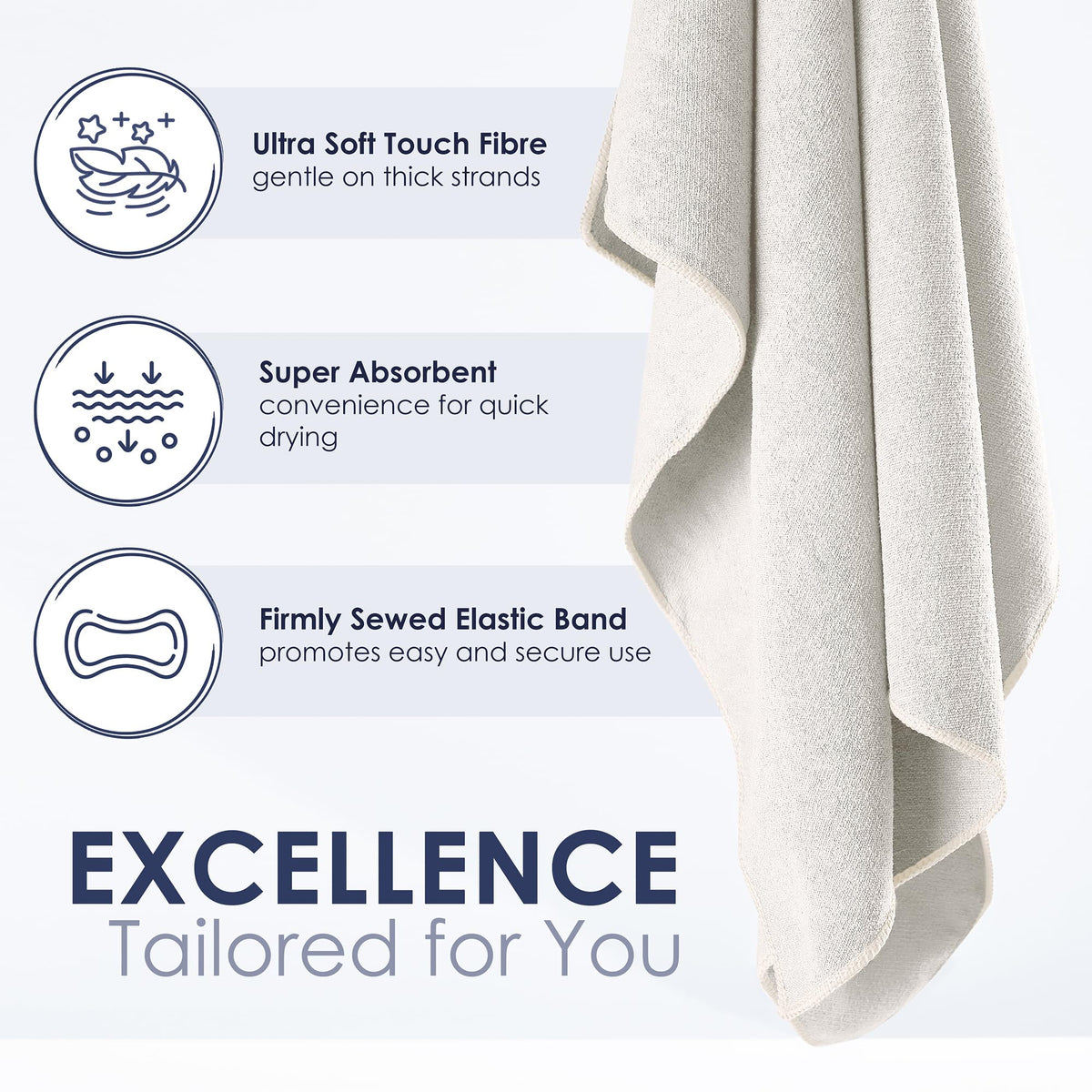 SimpleField wrapped on long hair demonstrating secure, hands-free drying benefit