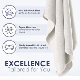 SimpleField wrapped on long hair demonstrating secure, hands-free drying benefit