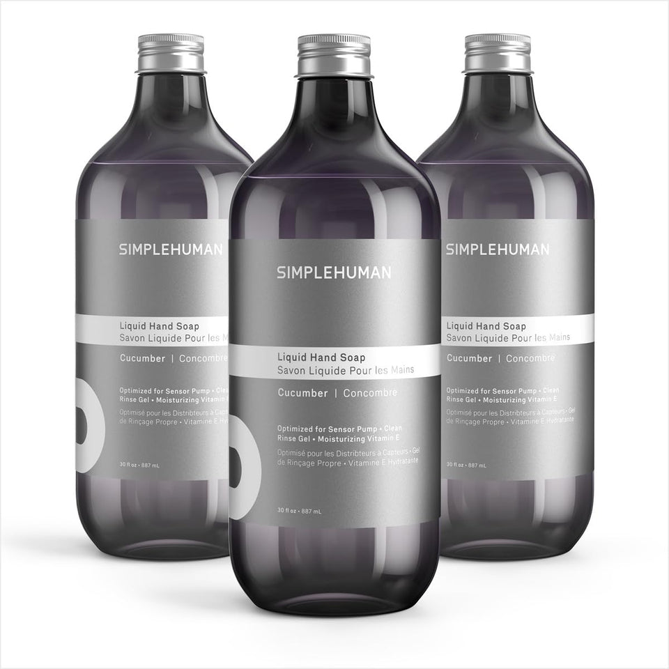 simplehuman front packaging showing three 30 fl oz bottles and bulk savings benefit
