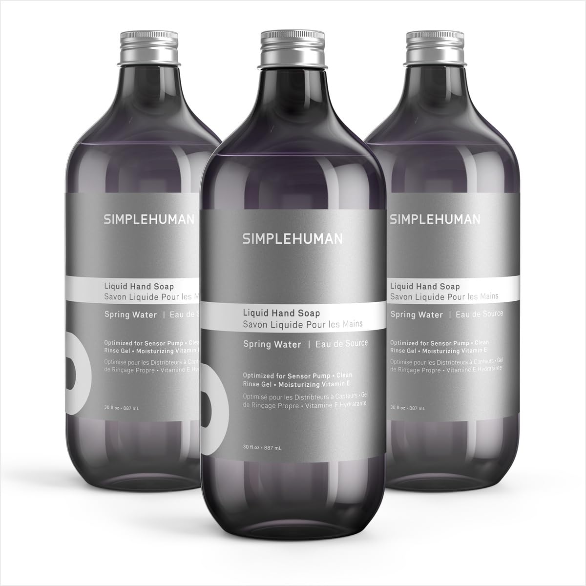 simplehuman front packaging showing three refill bottles and fresh floral benefit