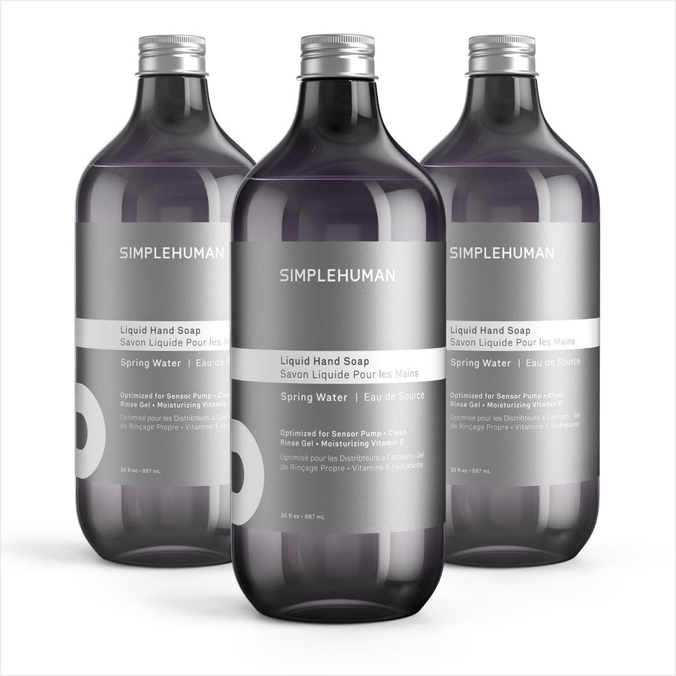 simplehuman front packaging showing three refill bottles and fresh floral benefit