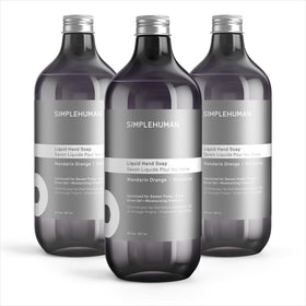 simplehuman front packaging showing three 30 fl oz bottles and easy refill convenience