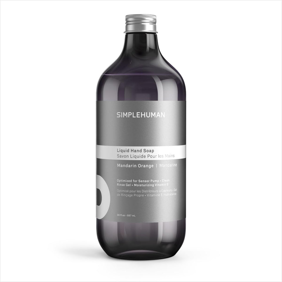simplehuman front packaging showing 30 fl oz refill and citrus label for easy replacement