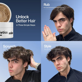 Simpletics styled on short hair demonstrates volume and natural matte finish