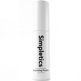 Simpletics front packaging showing compact travel-ready texturizing powder and quick styling benefit