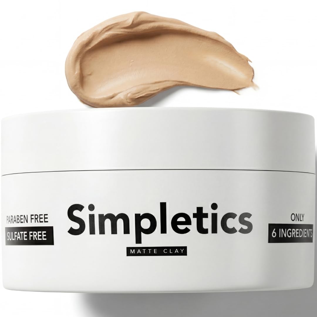 Simpletics jar front shows clean packaging and matte styling benefit