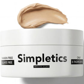 Simpletics jar front shows clean packaging and matte styling benefit