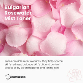 Simplified Skin bottle on bathroom shelf among skincare for daily routine convenience benefit