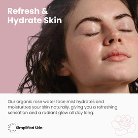 Simplified Skin fine mist sprayed from bottle into hand for instant hydration benefit