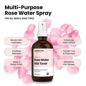 Simplified Skin fine mist spraying on face for instant cool hydration