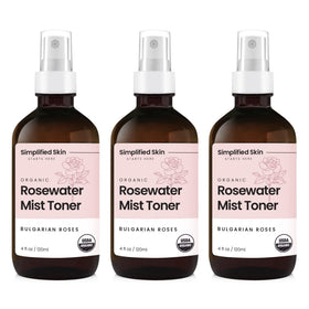 Simplified Skin front bottle view showing organic packaging and hydration benefit