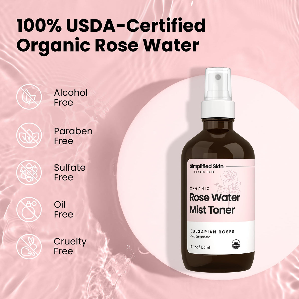 Simplified Skin bottle in hand showing 4 oz travel-size convenience