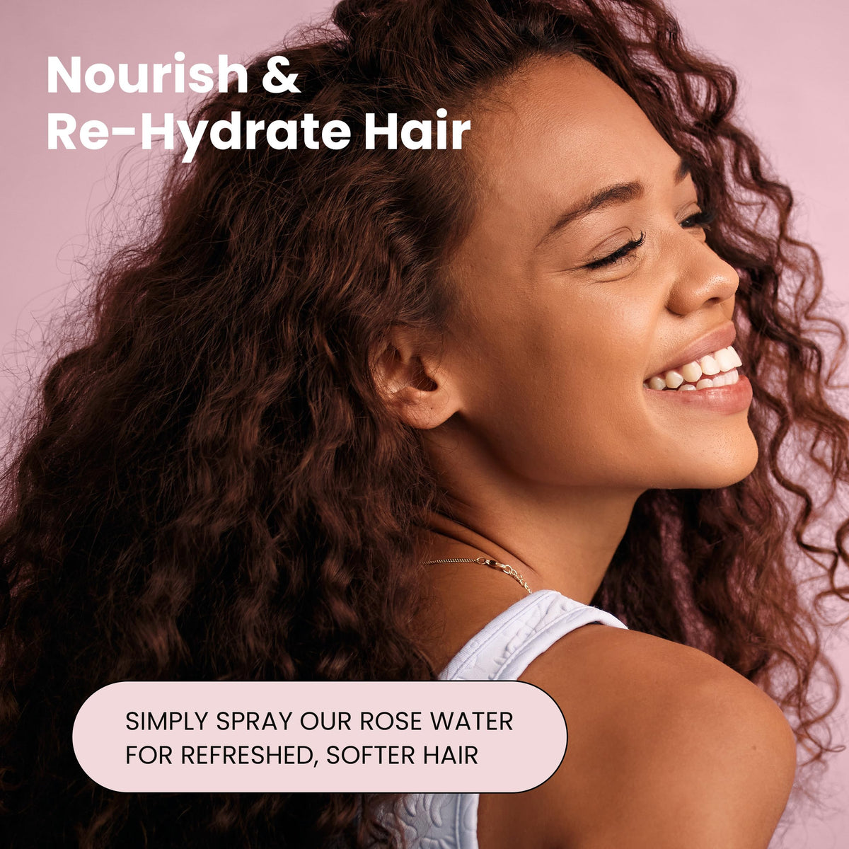 Simplified Skin spray applied to hair ends to reduce frizz and add shine benefit