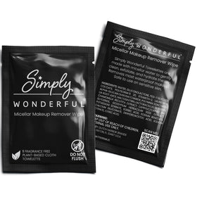 Simply Wonderful label close-up showing product details and micellar technology benefits