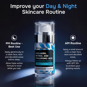 SimplyVital using serum on neck and décolleté to show targeted hydration benefit
