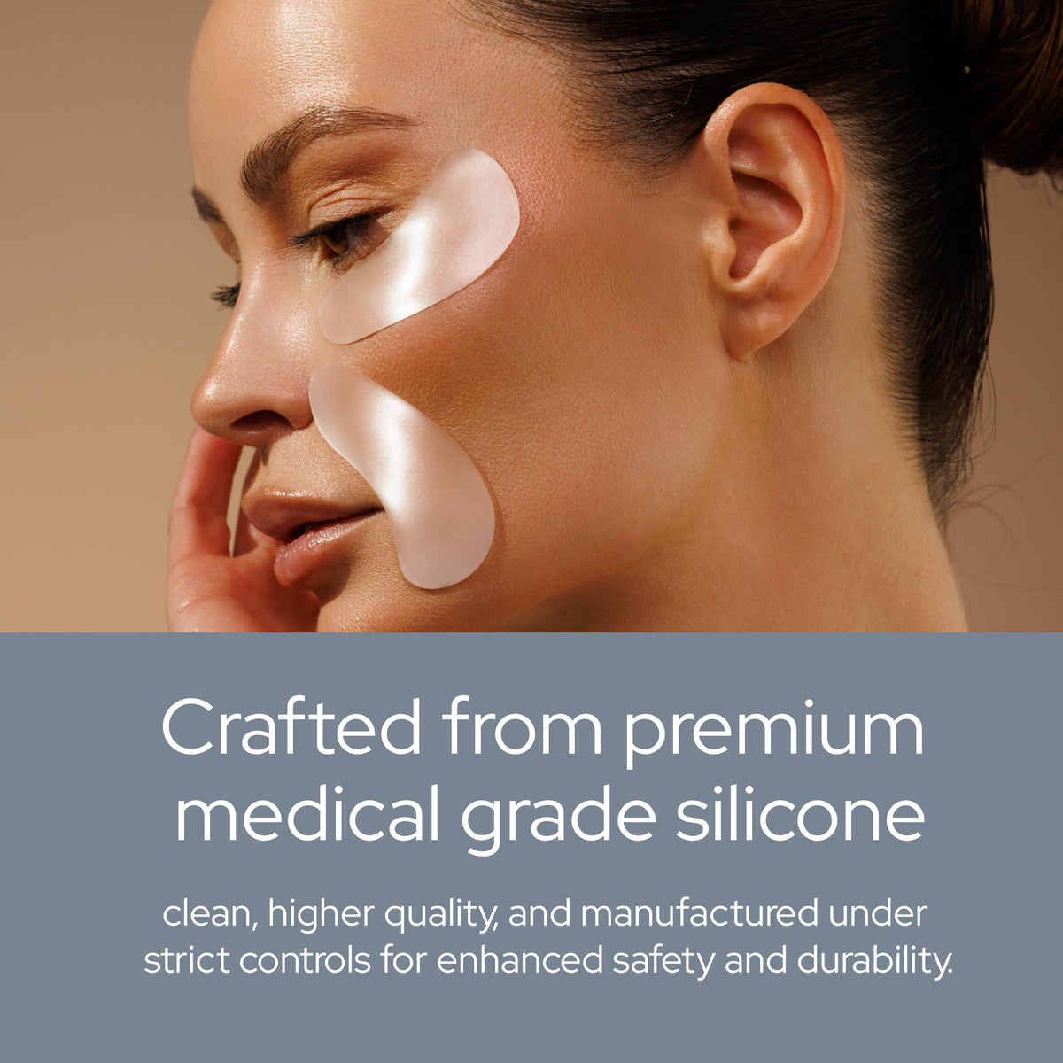 SiO patch placed on smile line showing targeted wrinkle smoothing