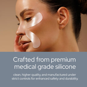 SiO patch placed on smile line showing targeted wrinkle smoothing