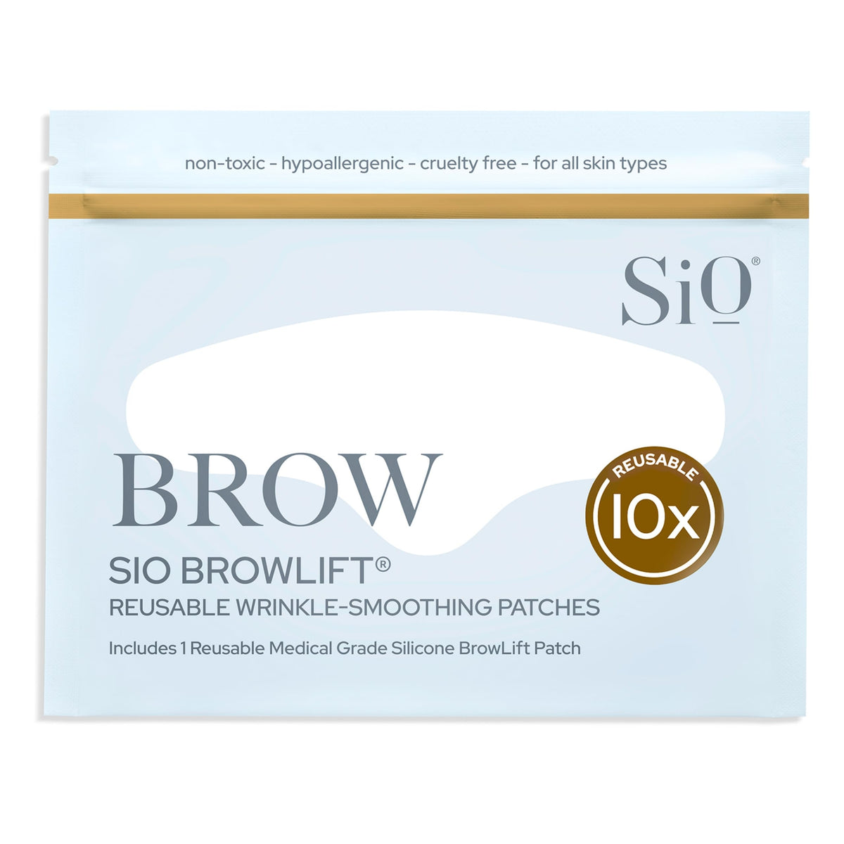 SiO BrowLift front packaging showing patch and sustainable design benefit