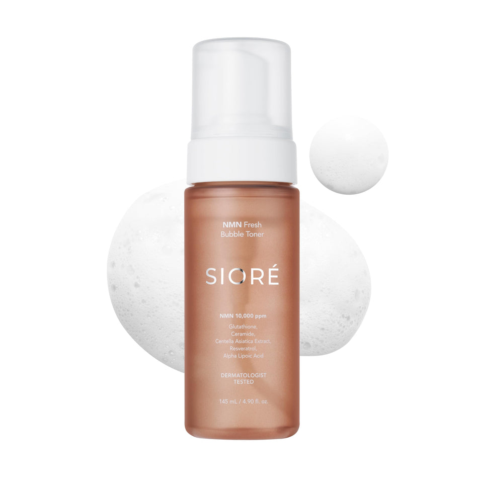 SIORÉ front bottle view showing clean packaging and glow-boost benefit