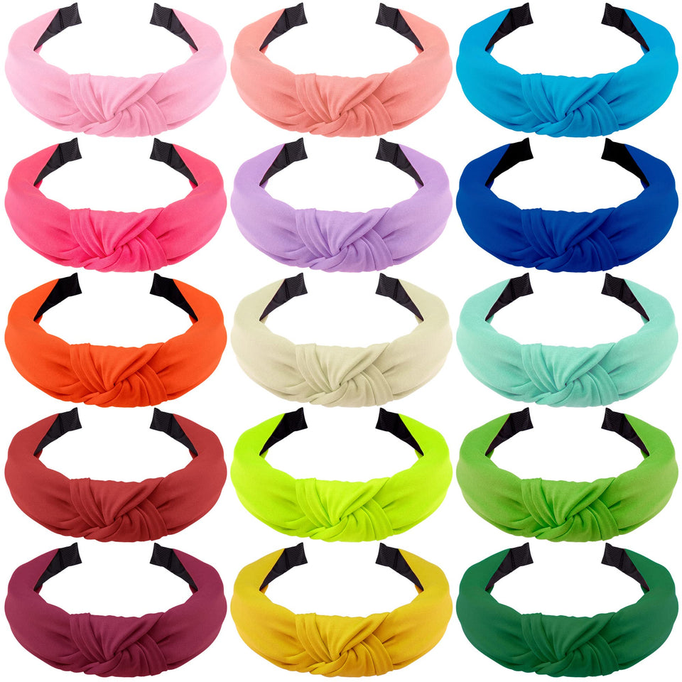SIQUK front view of 15 headbands showing colorful pack and variety, comfortable selection