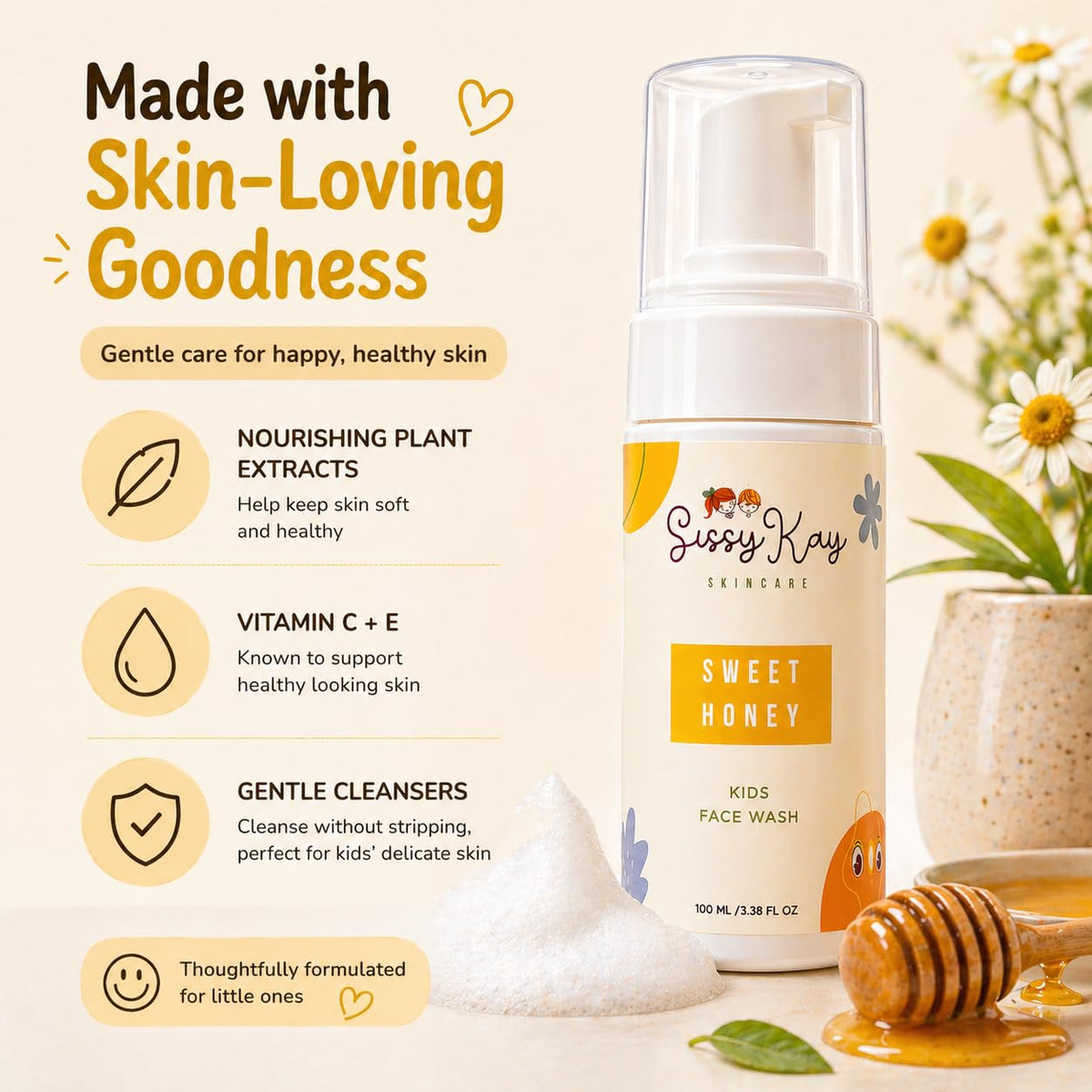 Sissy Kay bottle beside toothbrush showing compact 100 ml travel convenience