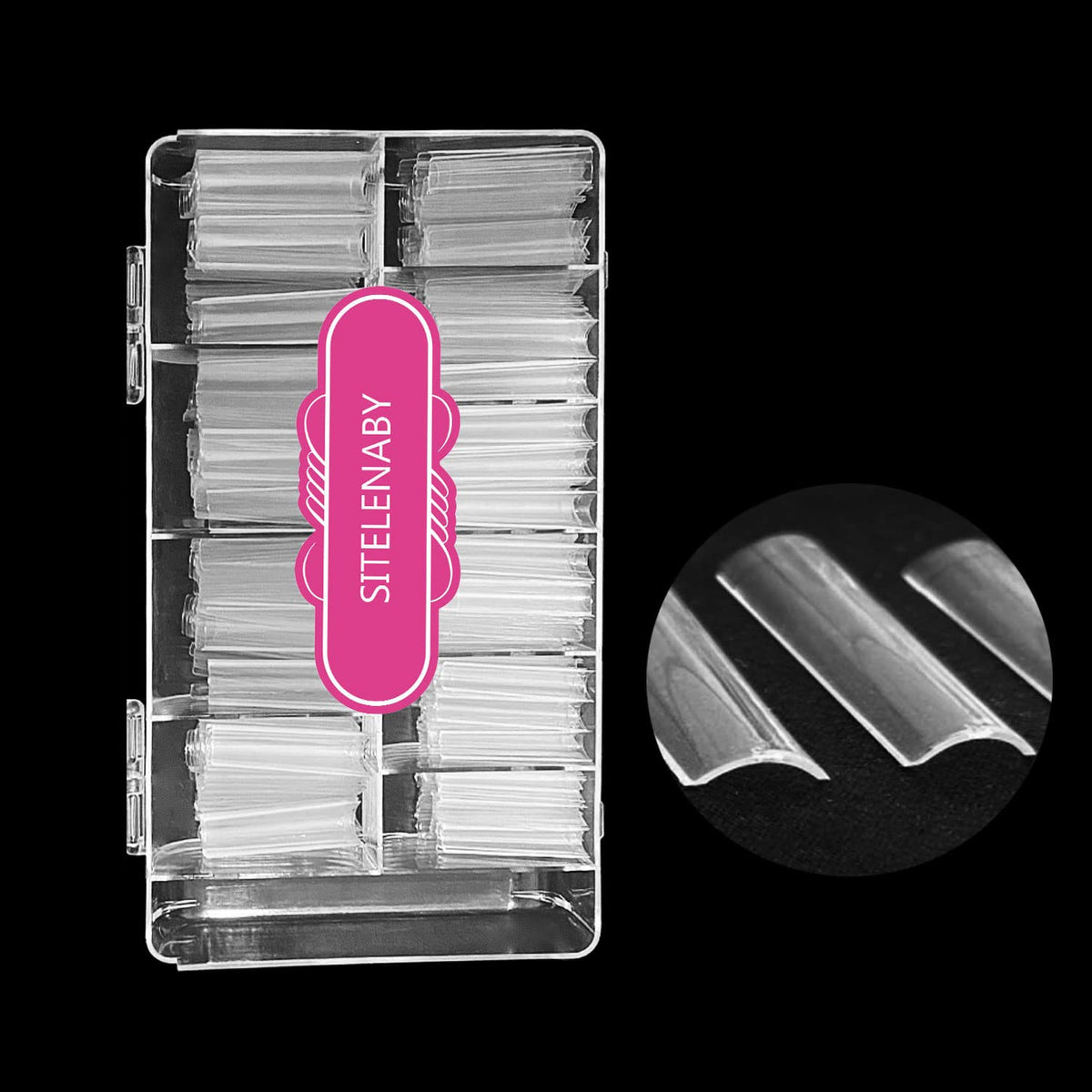 SITELENABY front packaging showing 500 clear tips and organized box for convenience